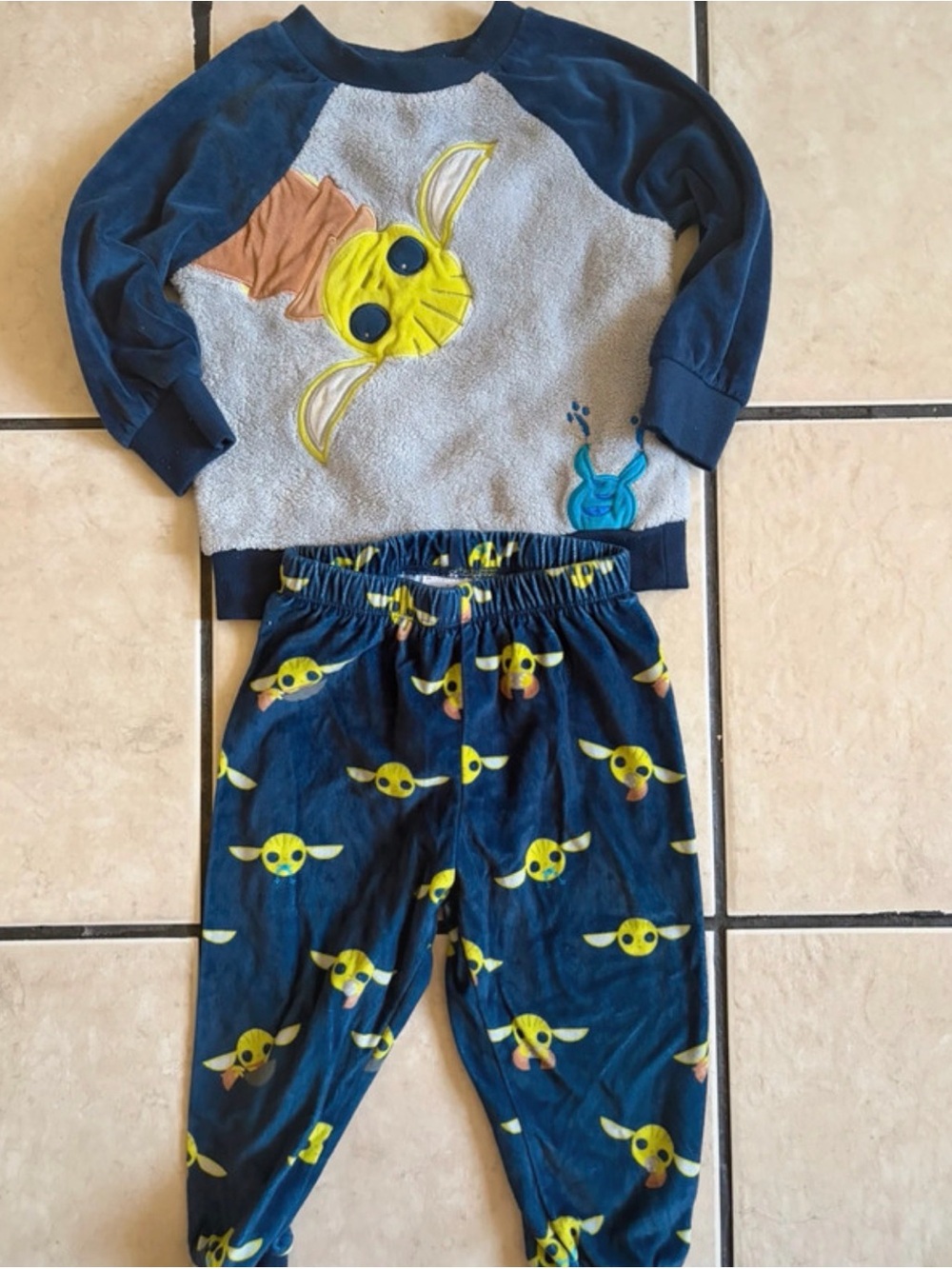Kids Navy Blue Grogu Long Sleeve Top & Pants Pajama Set